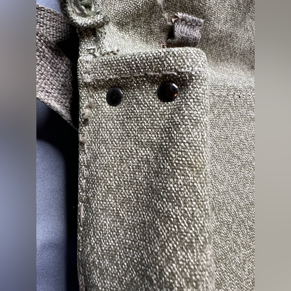 Vintage Swiss Army Canvas Pepper Salt Pack Military Green Bag Leather Detail - Picture 10 of 13